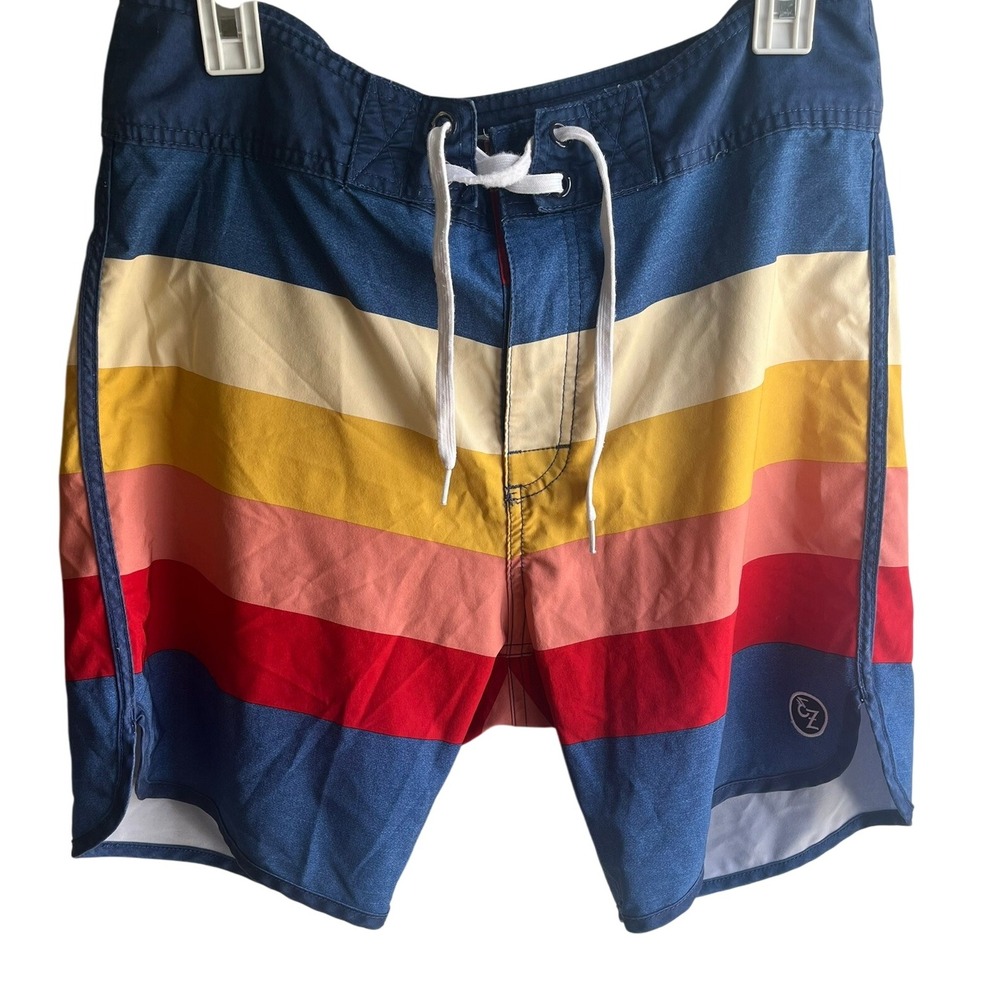Ezekiel Men's Striped Board Shorts Size 33 Blue‎ Yellow Red Summer Beach Surf